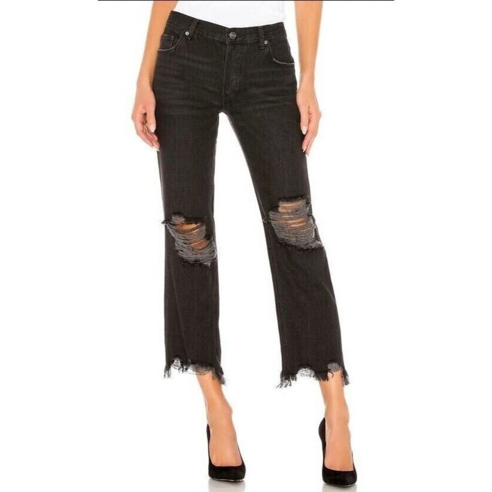 Free People We The Free Maggie Mid-Rise Straight-Leg Jeans Onyx Black Size 28